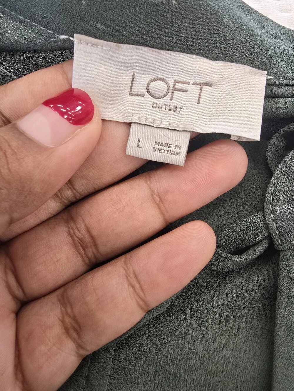 Loft Women's Dark Green Blouse W String-tie Neck Style & Puff Sleeves - Large